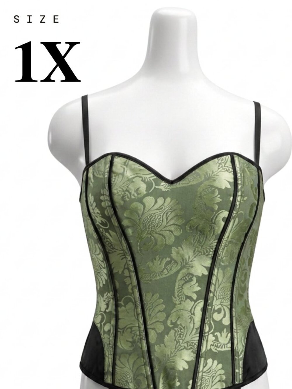 Intimate Attitudes — Size 1X — Green Floral Brocade Corset Bustier — NOS